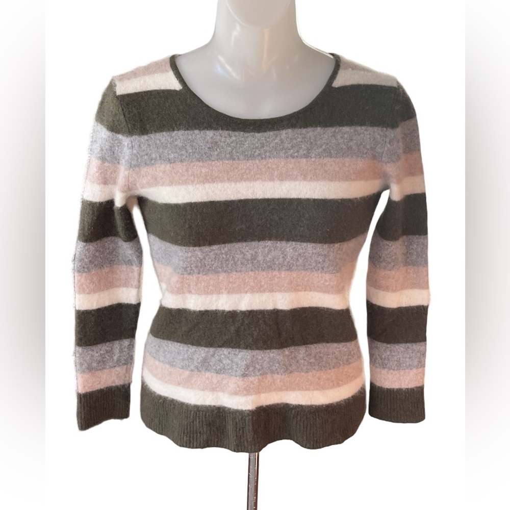 41 Hawthorn Rella Cashmere Olive and Beige Striped Sweater size S - Picture 2 of 8